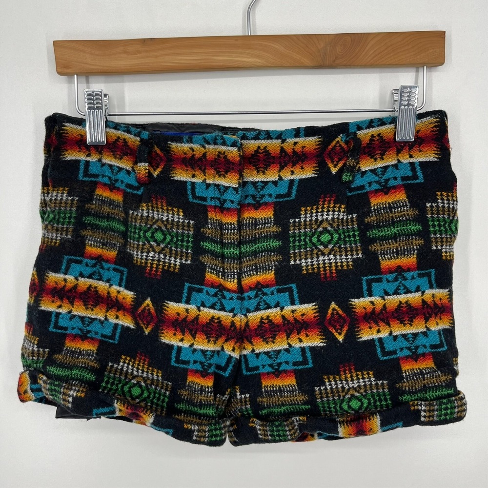 Pendleton High Waist Shorts - Black with Multicolor Pattern